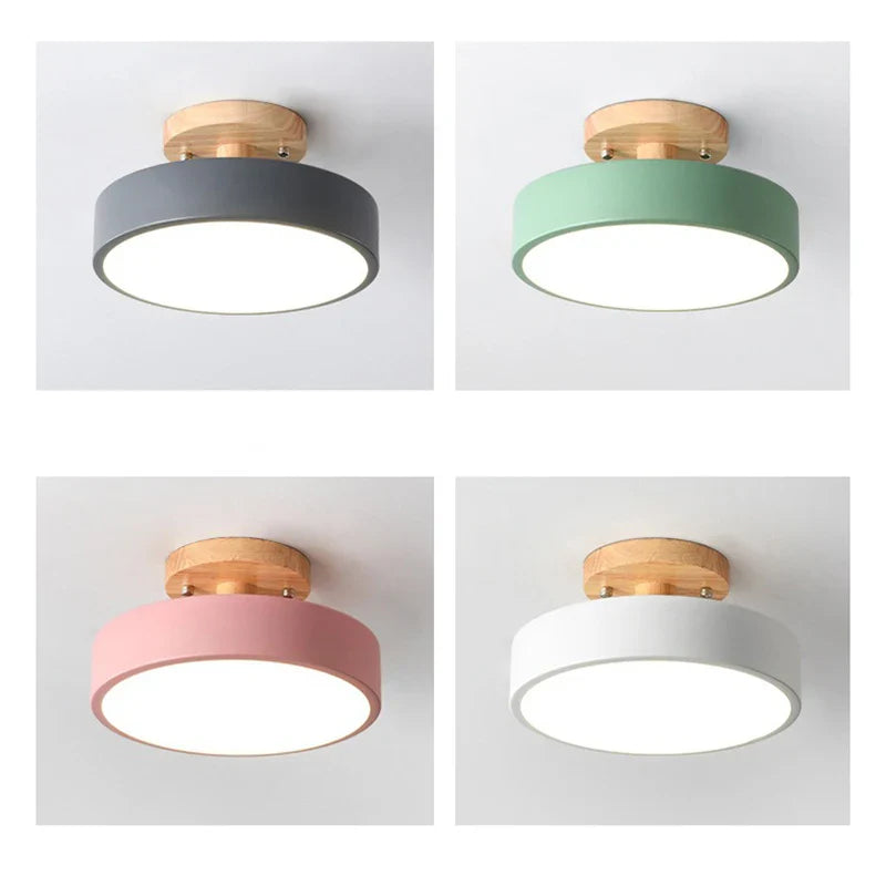 Okrągła drewniana lampa sufitowa LED