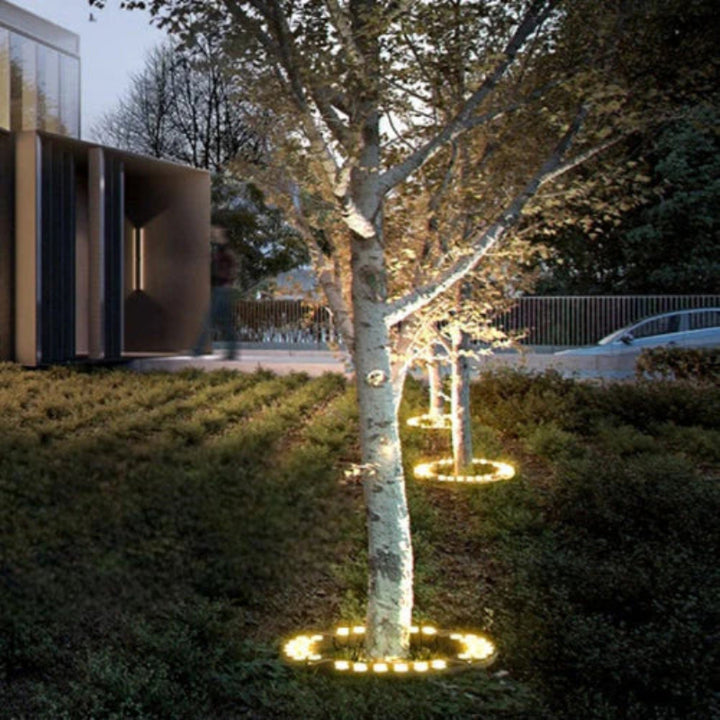 Okrągła lampa ogrodowa LED w kształcie pierścienia z reflektorem segmentowym 360°
