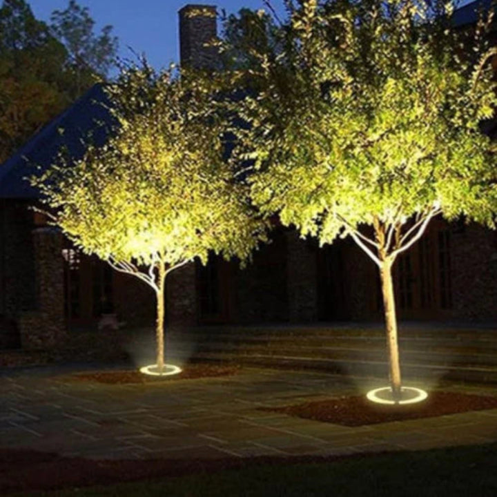Okrągła lampa ogrodowa LED w kształcie pierścienia z reflektorem segmentowym 360°