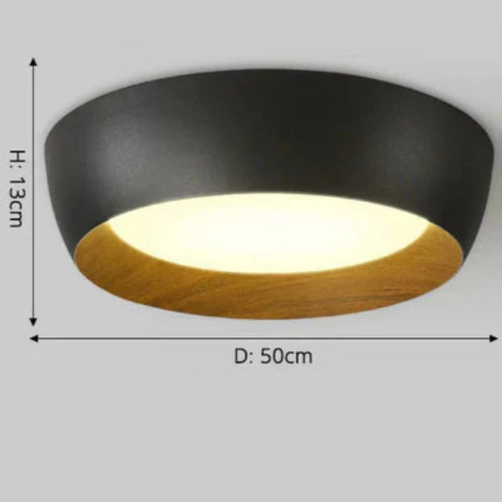 Okrągła lampa sufitowa LED z drewnianą ramą