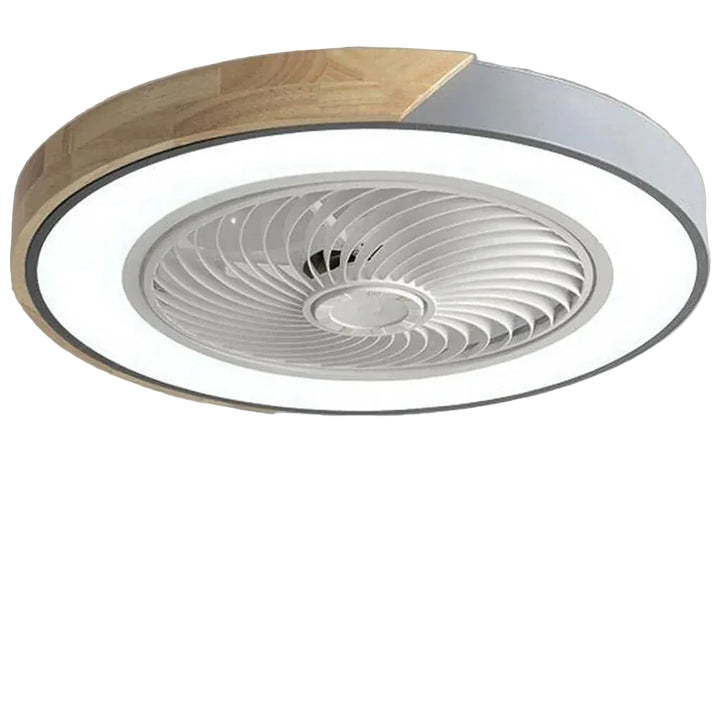Okrągła lampa sufitowa LED z wentylatorem i wykończeniem drewnianym