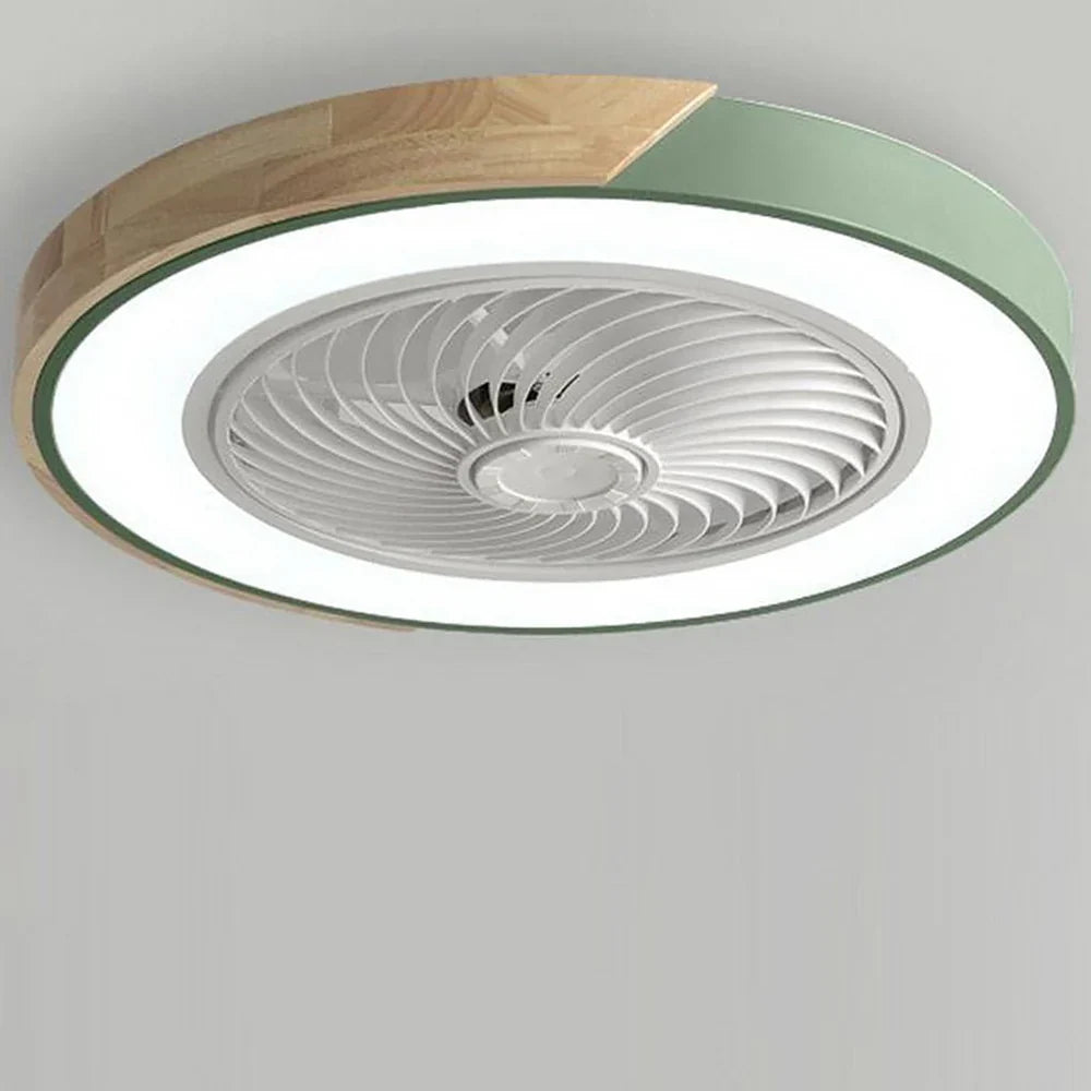 Okrągła lampa sufitowa LED z wentylatorem i wykończeniem drewnianym