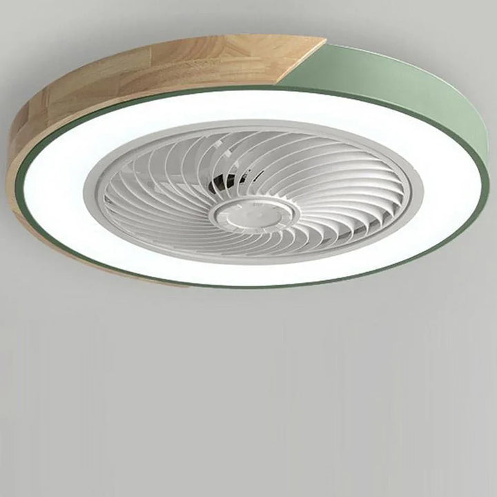 Okrągła lampa sufitowa LED z wentylatorem i wykończeniem drewnianym