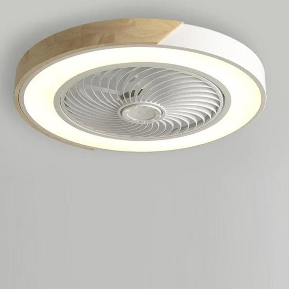 Okrągła lampa sufitowa LED z wentylatorem i wykończeniem drewnianym