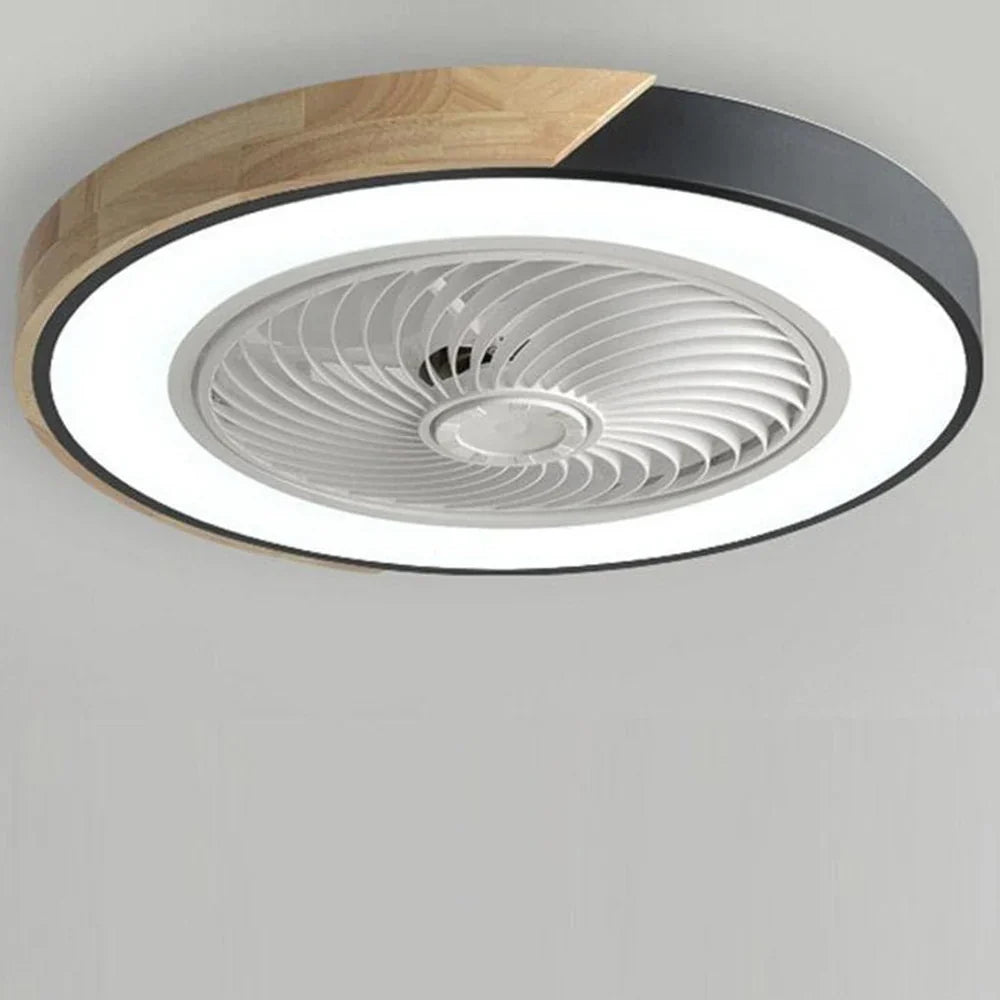 Okrągła lampa sufitowa LED z wentylatorem i wykończeniem drewnianym
