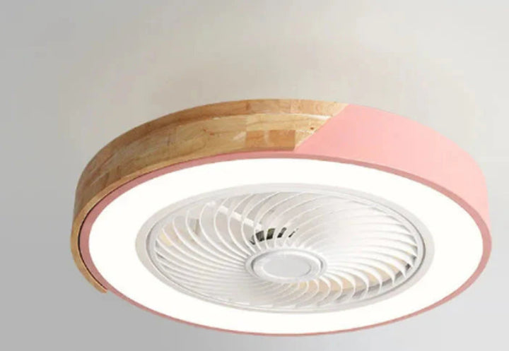 Okrągła lampa sufitowa LED z wentylatorem i wykończeniem drewnianym