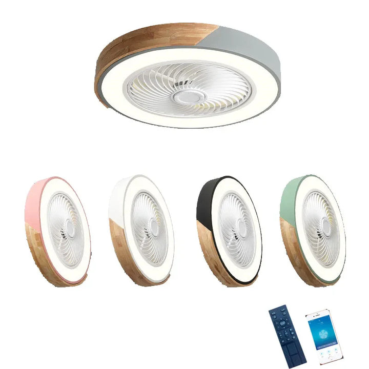 Okrągła lampa sufitowa LED z wentylatorem i wykończeniem drewnianym