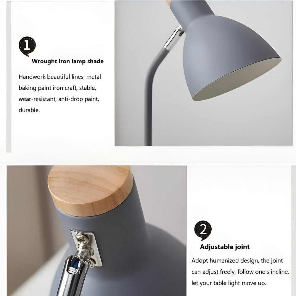 Lampa biurkowa LED skandynawska z drewnem do biura i sypialni
