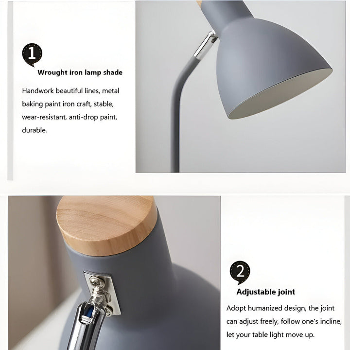 Lampa biurkowa LED skandynawska z drewnem do biura i sypialni