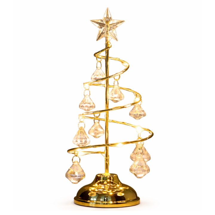 Ozdobna lampa stołowa LED w kształcie choinki z podstawą i kryształowymi zawieszkami