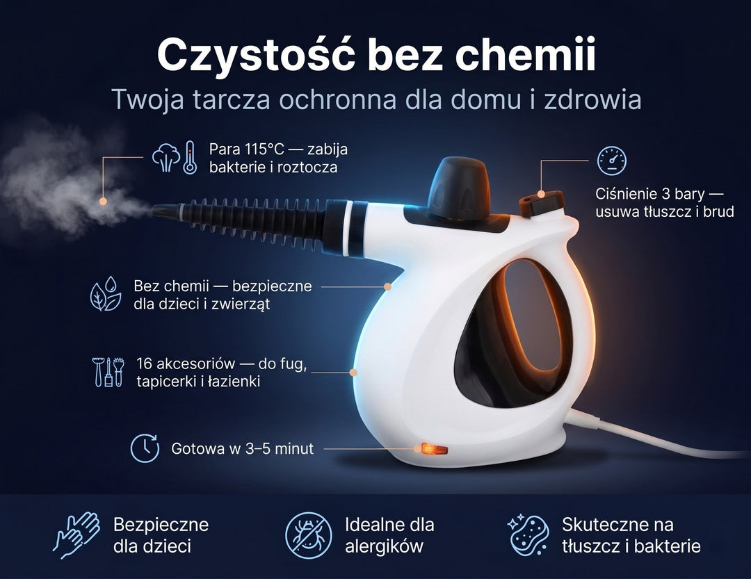 Myjka parowa ręczna z 16 akcesoriami do domu i łazienki