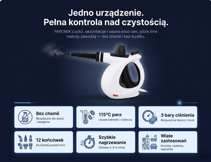 Myjka parowa ręczna z 16 akcesoriami do domu i łazienki