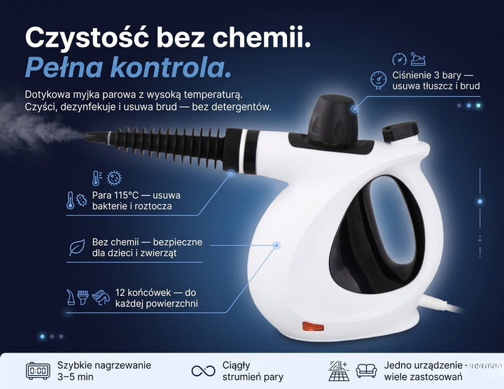 Myjka parowa ręczna z 16 akcesoriami do domu i łazienki