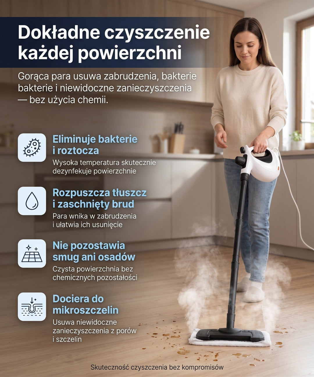 Myjka parowa ręczna z 16 akcesoriami do domu i łazienki