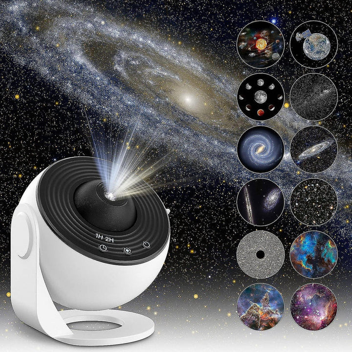 Projektor gwiazd i galaktyk planetarium lampka nocna 10 wymiennych dysków i timer do pokoju dziecięcego