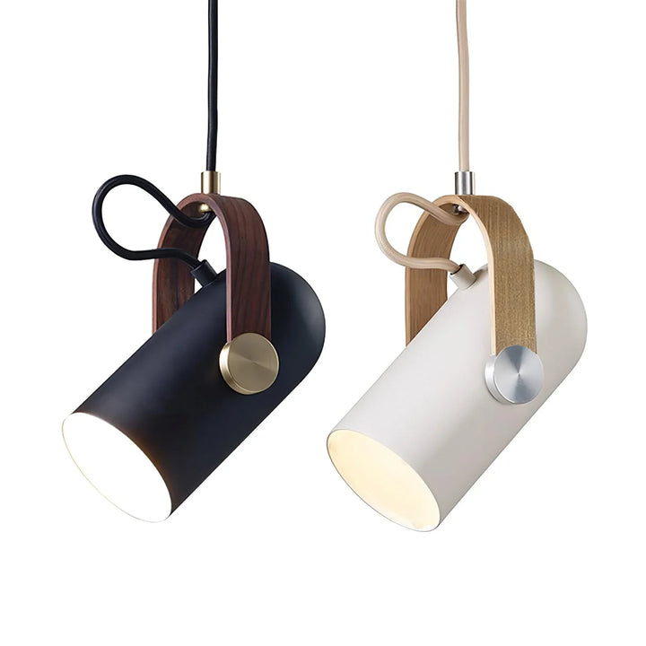 Regulowana lampa wisząca z kloszem z drewna i metalu