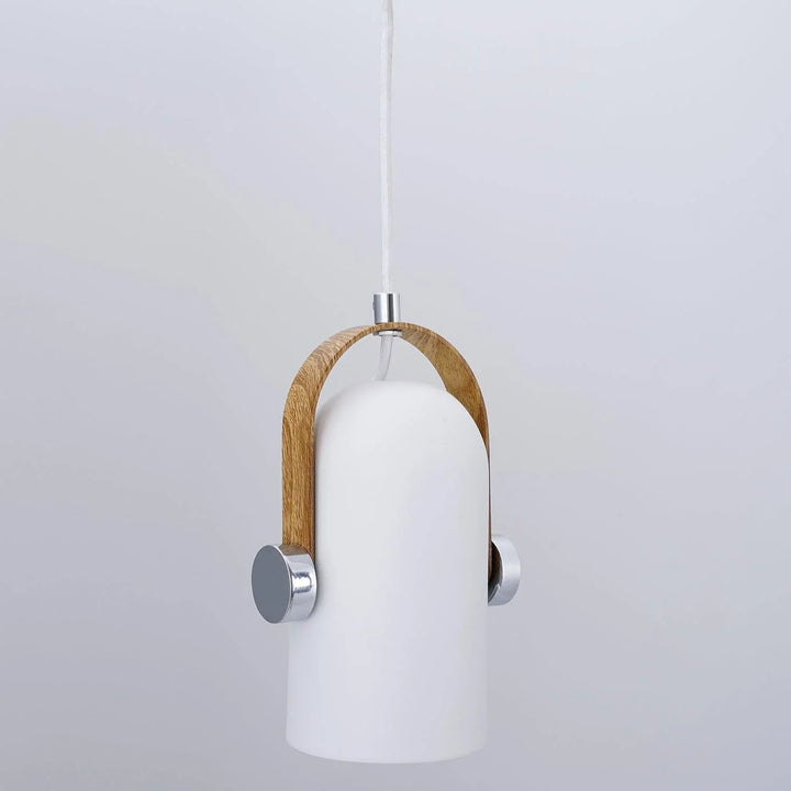 Regulowana lampa wisząca z kloszem z drewna i metalu