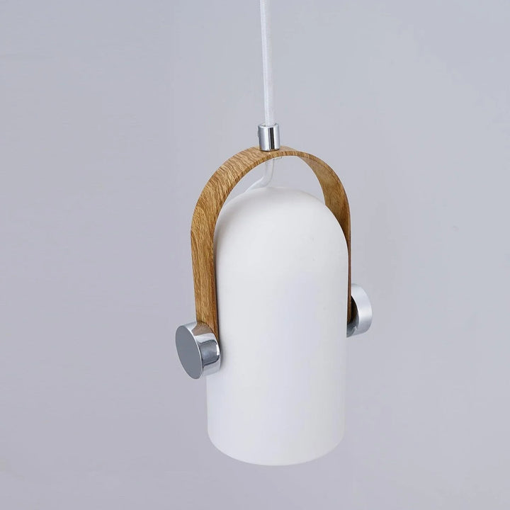 Regulowana lampa wisząca z kloszem z drewna i metalu