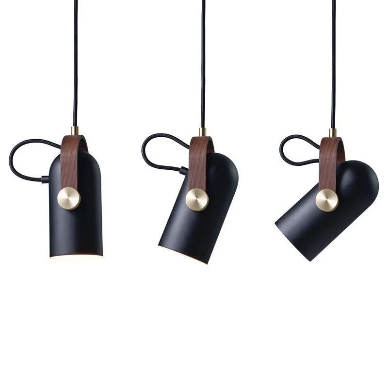 Regulowana lampa wisząca z kloszem z drewna i metalu