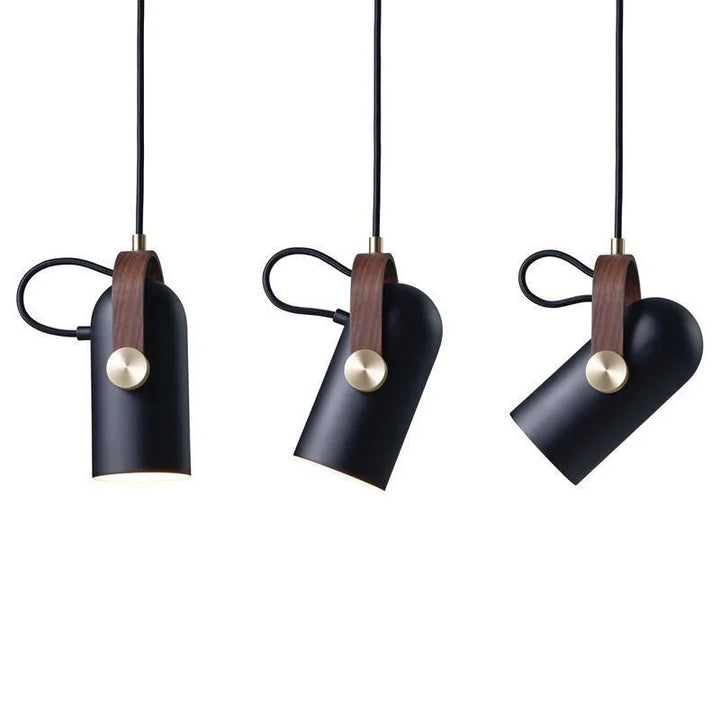 Regulowana lampa wisząca z kloszem z drewna i metalu