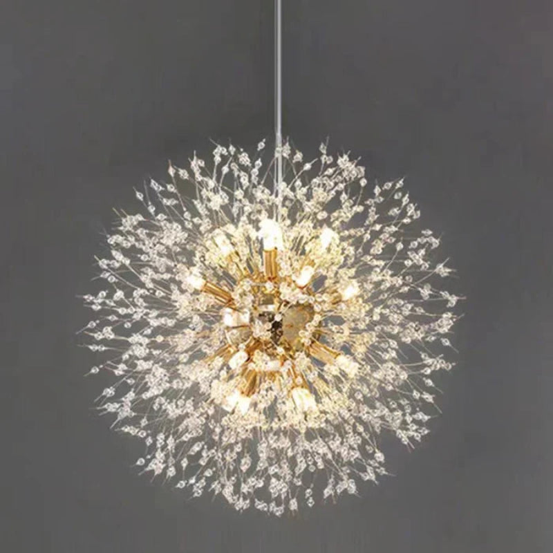 Sferyczna lampa wisząca LED z rozgałęzionymi ramionami i kryształowymi kulami