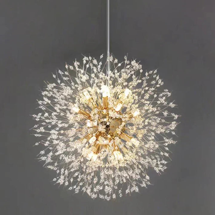 Sferyczna lampa wisząca LED z rozgałęzionymi ramionami i kryształowymi kulami