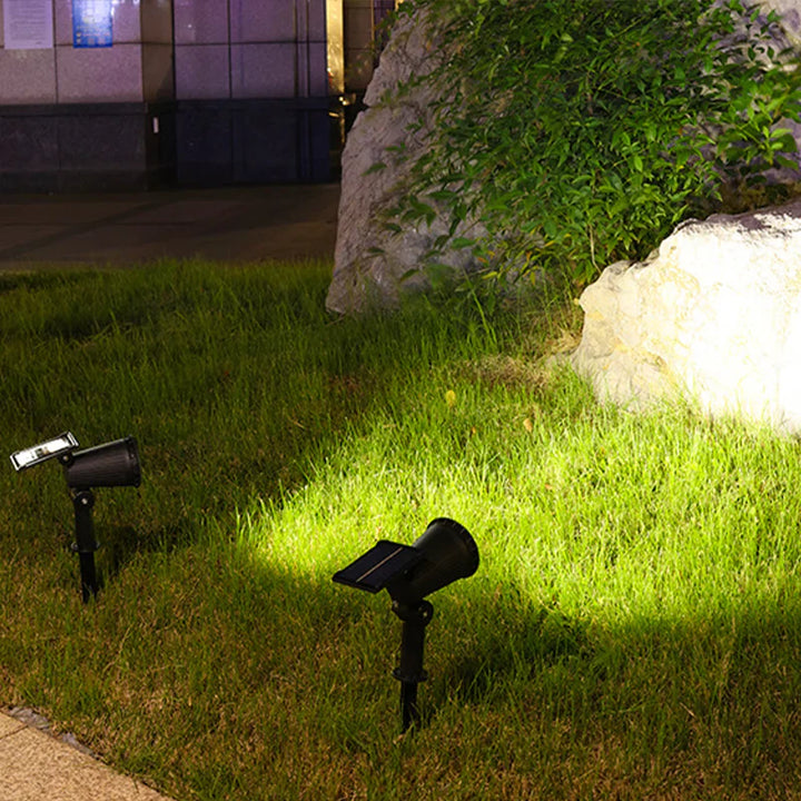 Solarna lampa ogrodowa LED reflektor na trzpieniu z automatycznym ładowaniem i obrotową głowicą