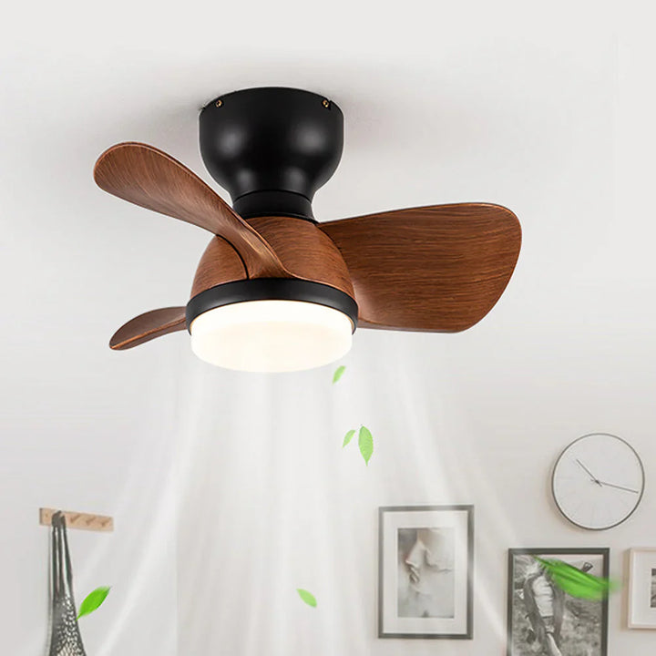 Wentylator sufitowy z lampą LED i drewnianymi łopatkami