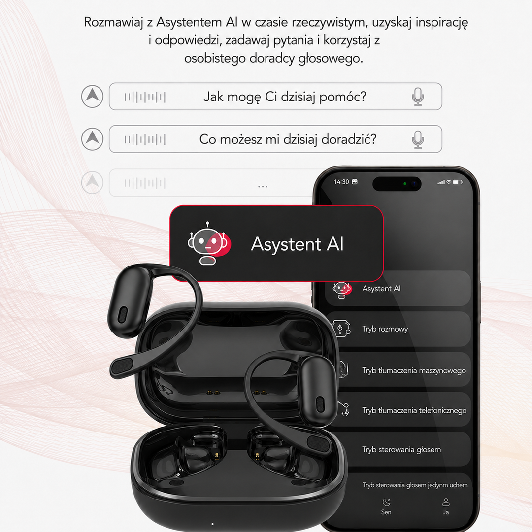 Słuchawki bezprzewodowe z tłumaczem AI i etui z ekranem LCD