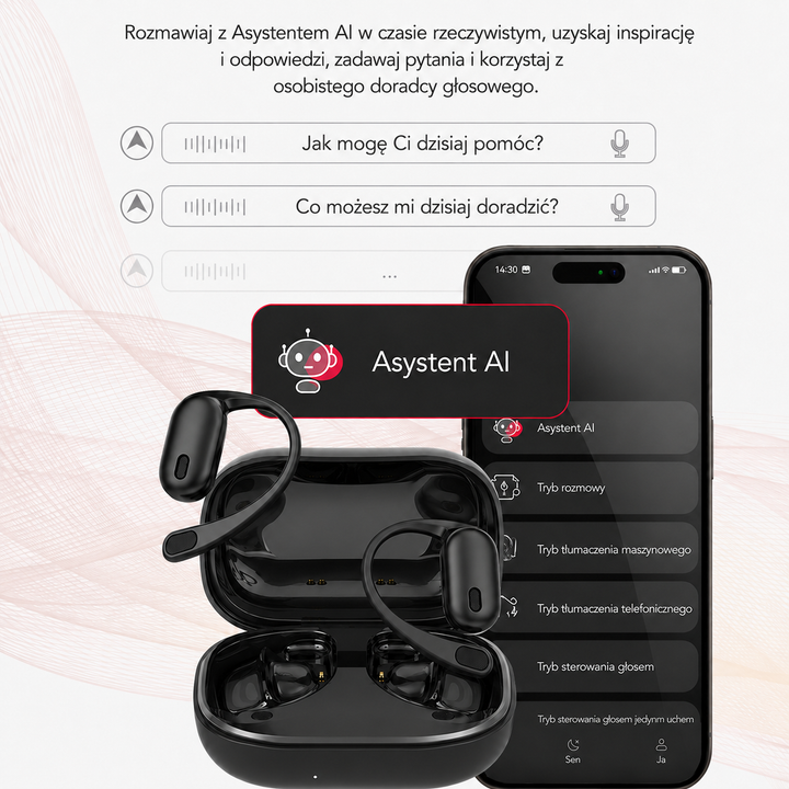 Słuchawki bezprzewodowe z tłumaczem AI i etui z ekranem LCD