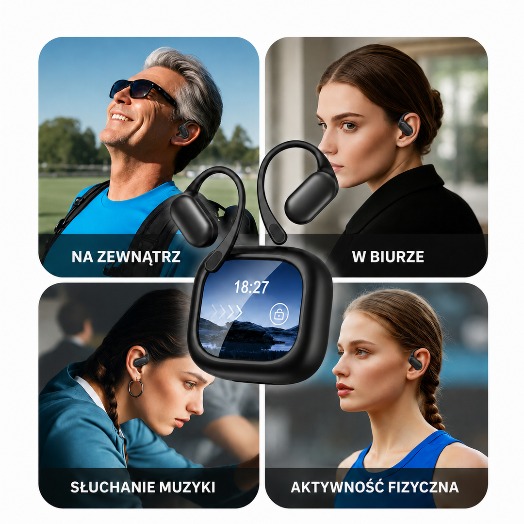 Słuchawki bezprzewodowe z tłumaczem AI i etui z ekranem LCD