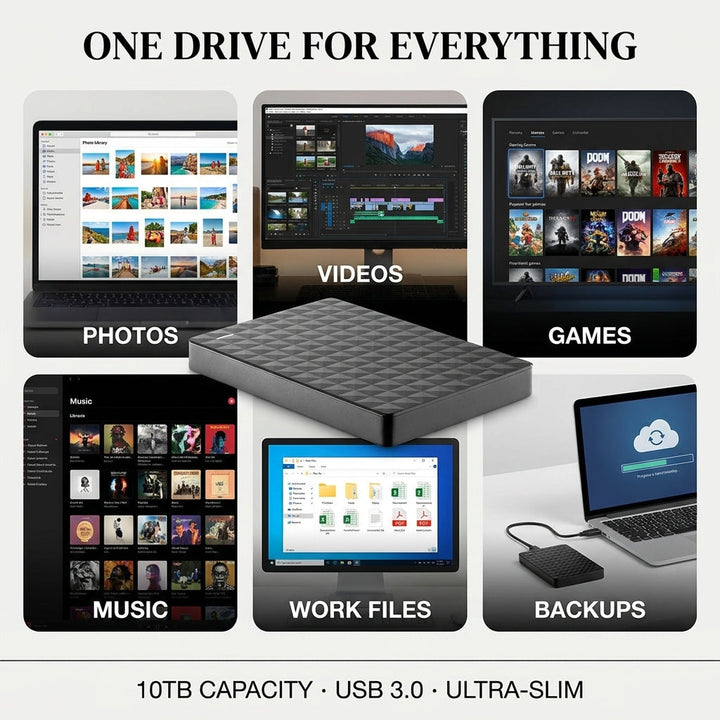 Dysk zewnętrzny ultracienki 10TB USB 3.0 zasilany z portu USB