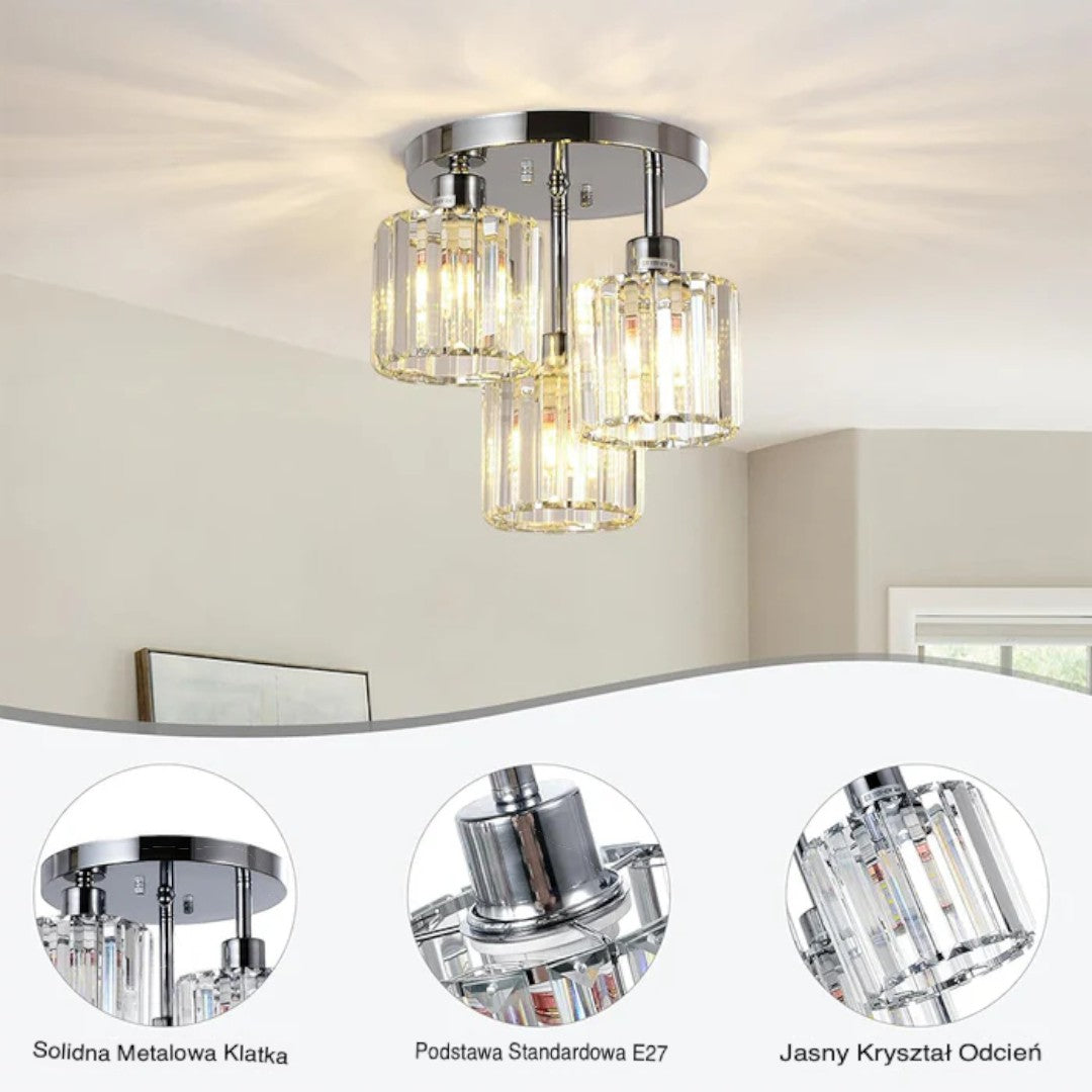 Lampa sufitowa kryształowa trzypunktowa do kuchni i jadalni
