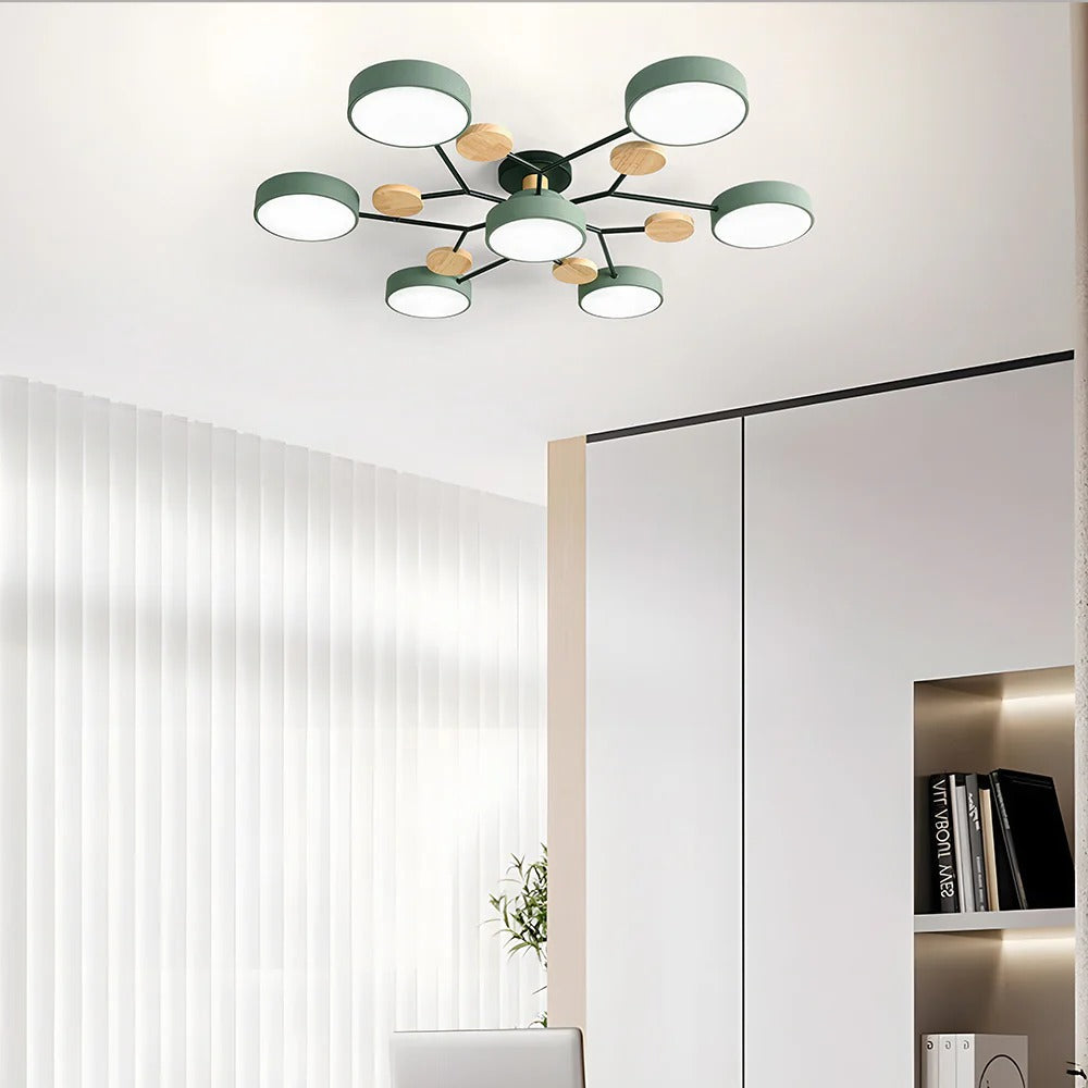 Lampa sufitowa LED rozgałęziona z drewnem do salonu i jadalni