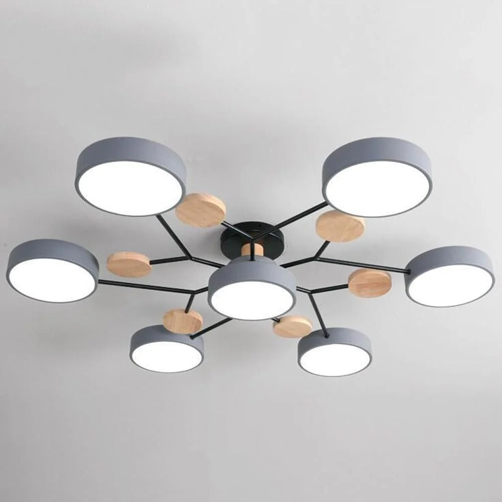 Lampa sufitowa LED rozgałęziona z drewnem do salonu i jadalni