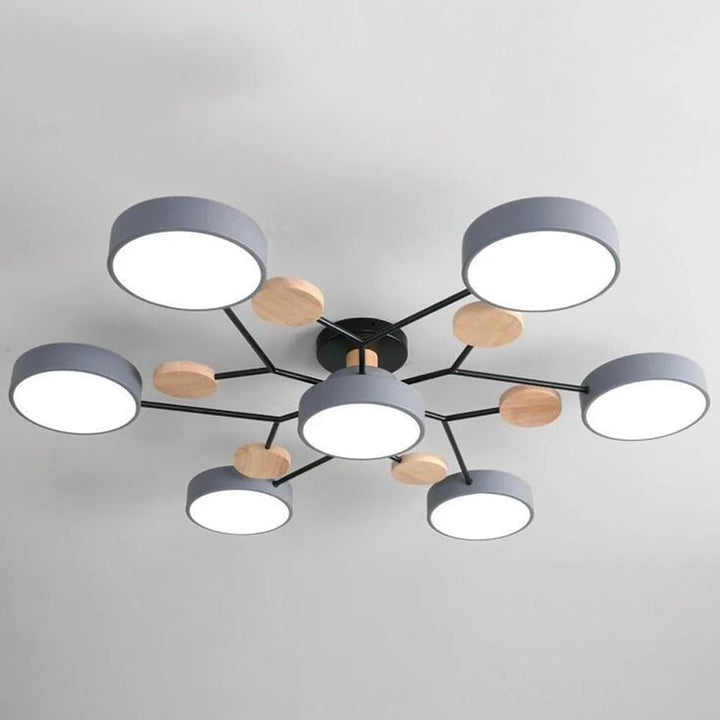 Lampa sufitowa LED rozgałęziona z drewnem do salonu i jadalni