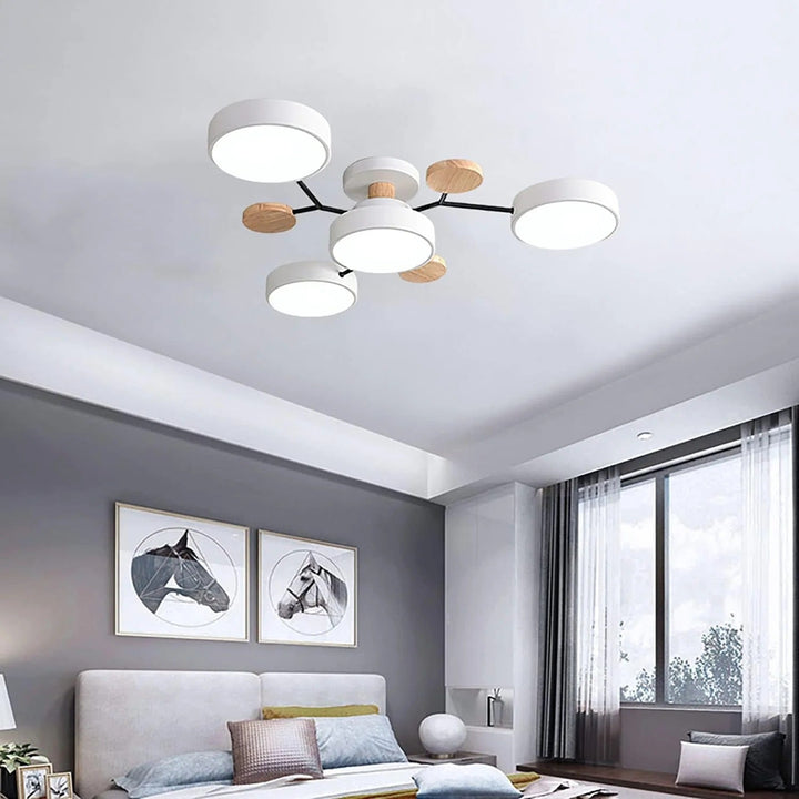 Lampa sufitowa LED rozgałęziona z drewnem do salonu i jadalni