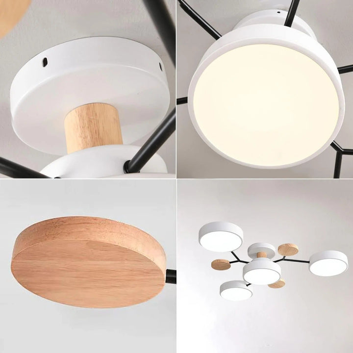 Lampa sufitowa LED rozgałęziona z drewnem do salonu i jadalni
