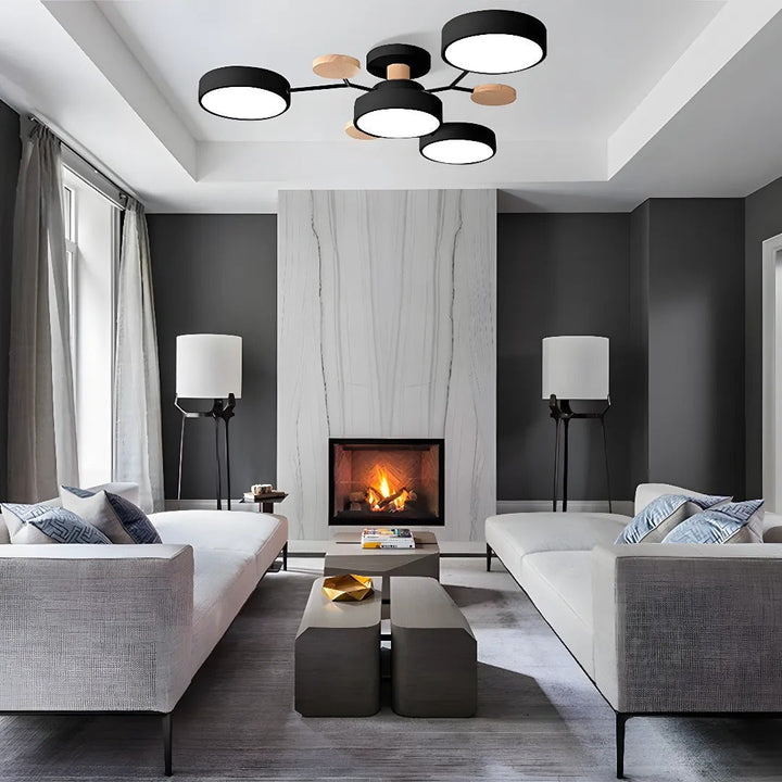 Lampa sufitowa LED rozgałęziona z drewnem do salonu i jadalni