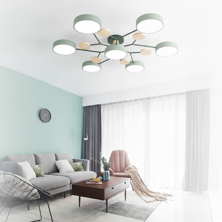 Lampa sufitowa LED rozgałęziona z drewnem do salonu i jadalni