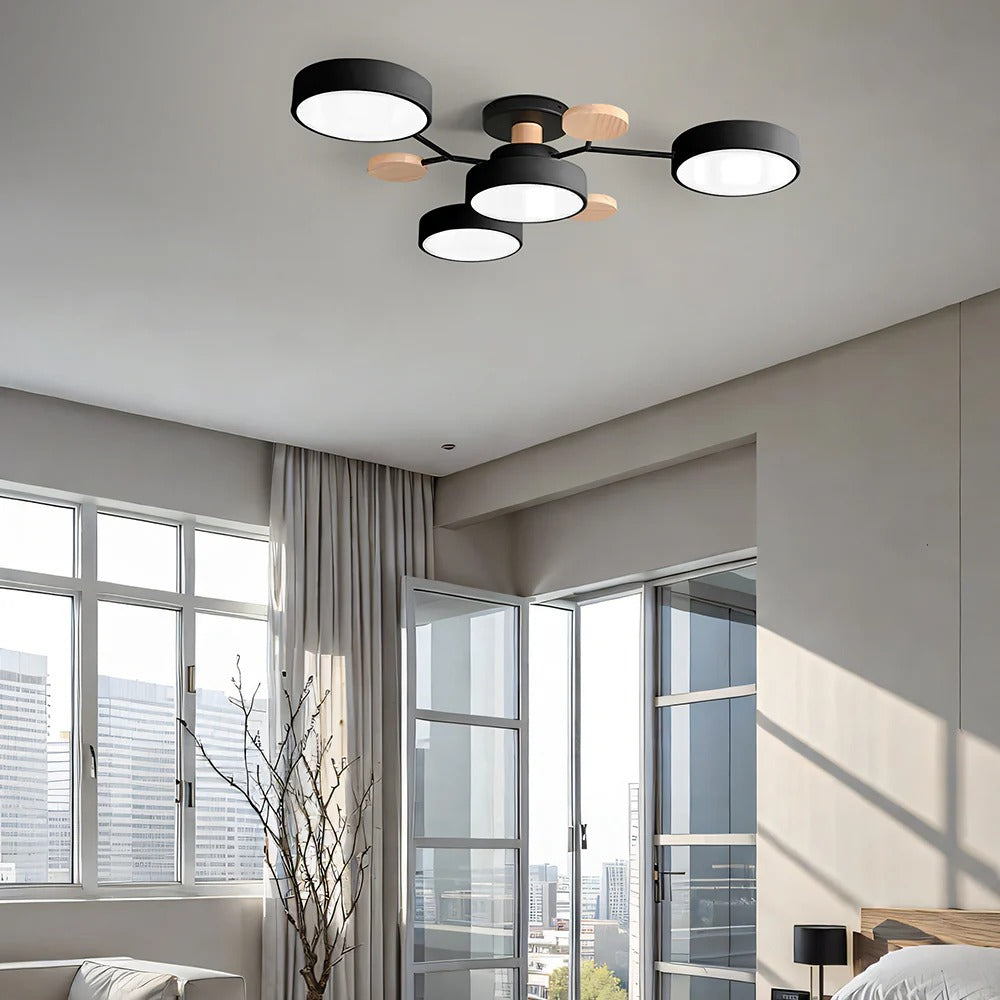 Lampa sufitowa LED rozgałęziona z drewnem do salonu i jadalni