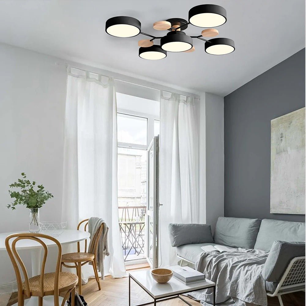 Lampa sufitowa LED rozgałęziona z drewnem do salonu i jadalni