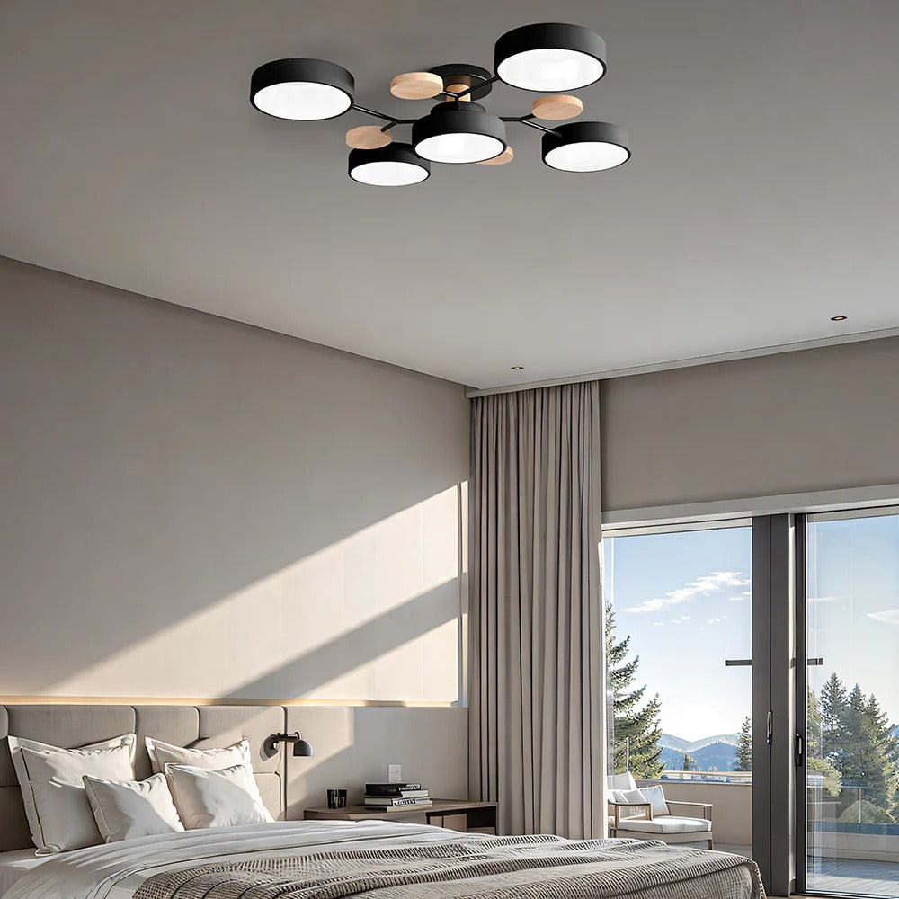 Lampa sufitowa LED rozgałęziona z drewnem do salonu i jadalni