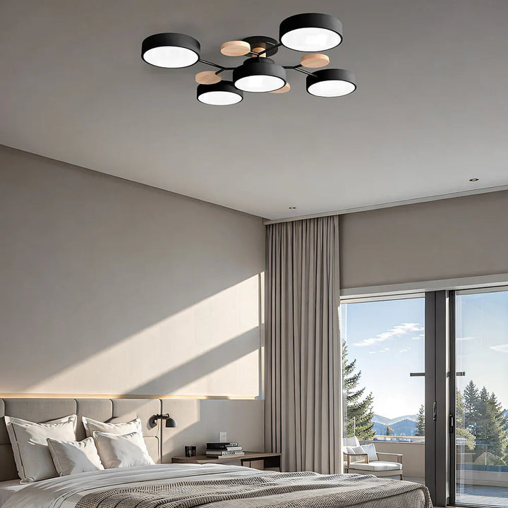 Lampa sufitowa LED rozgałęziona z drewnem do salonu i jadalni