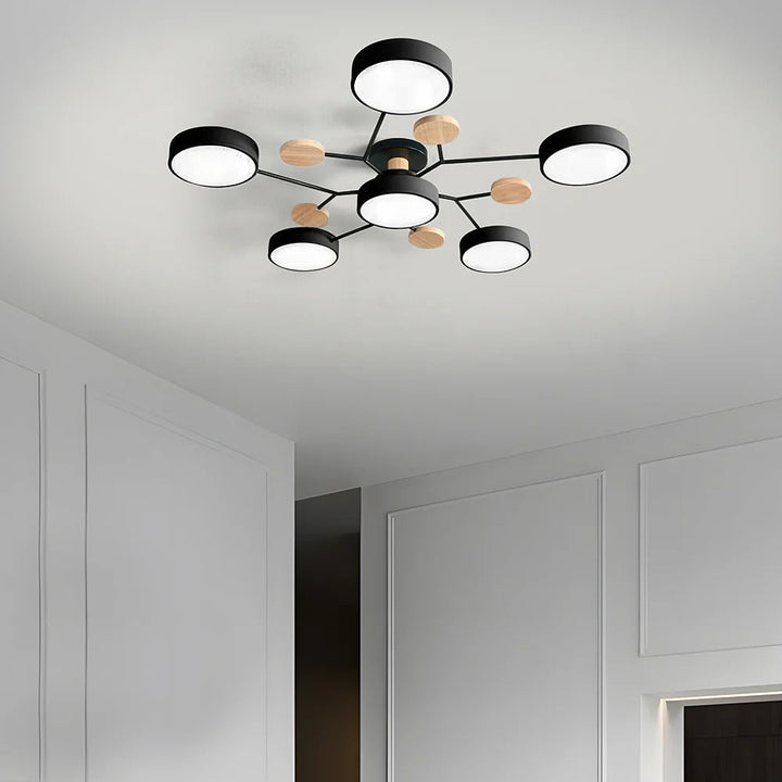 Lampa sufitowa LED rozgałęziona z drewnem do salonu i jadalni