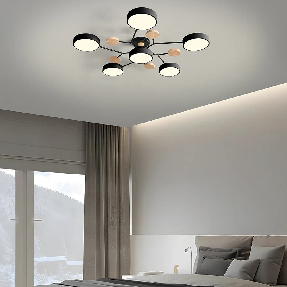 Lampa sufitowa LED rozgałęziona z drewnem do salonu i jadalni