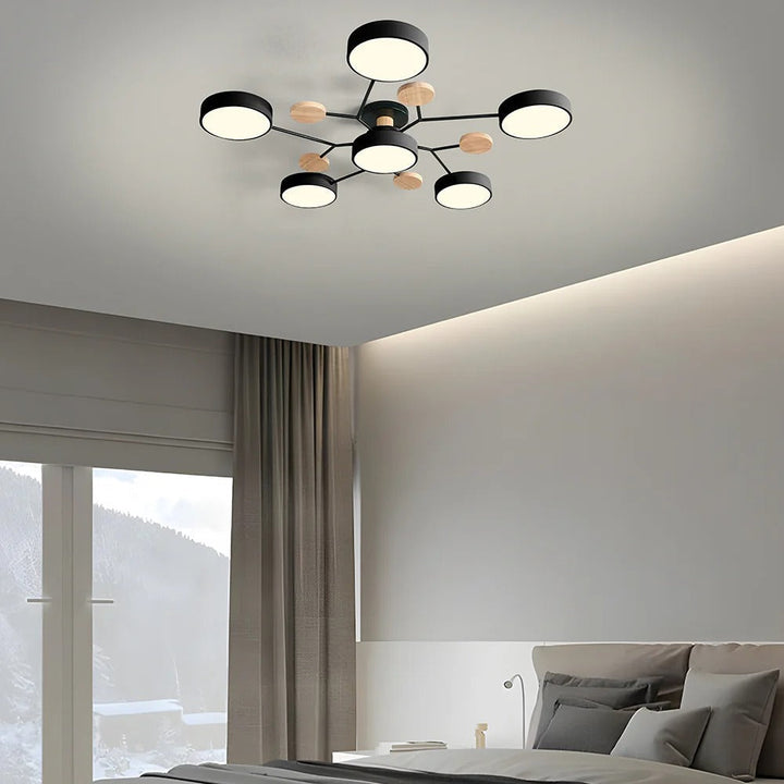 Lampa sufitowa LED rozgałęziona z drewnem do salonu i jadalni