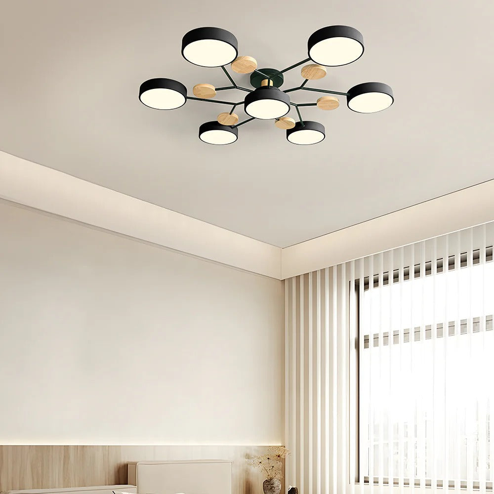Lampa sufitowa LED rozgałęziona z drewnem do salonu i jadalni