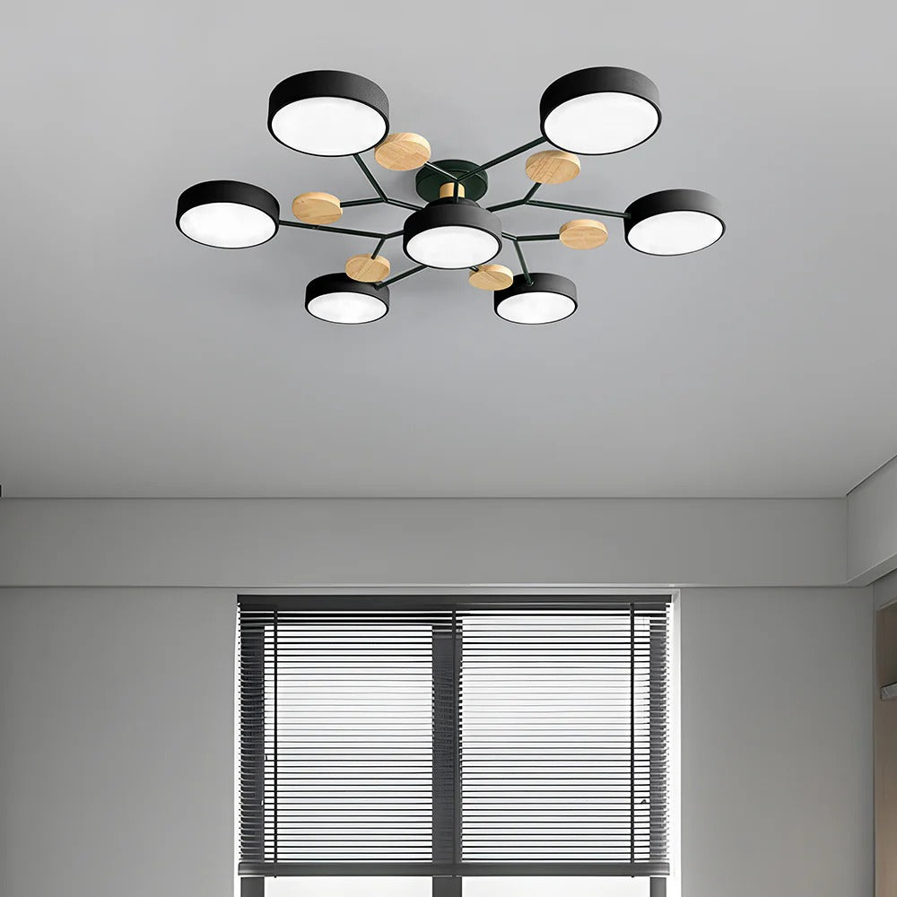 Lampa sufitowa LED rozgałęziona z drewnem do salonu i jadalni