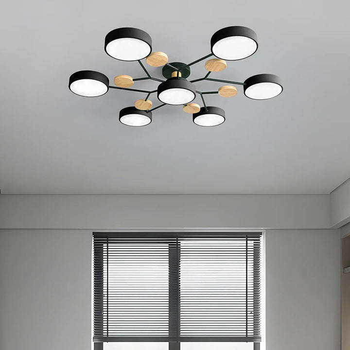 Lampa sufitowa LED rozgałęziona z drewnem do salonu i jadalni